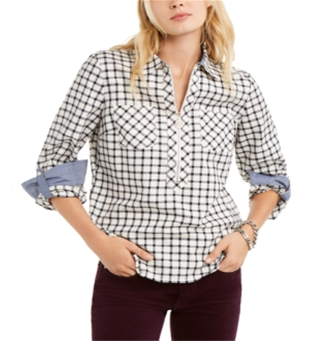 Tommy Hilfiger Women's Printed Zippered Top White Size XXL