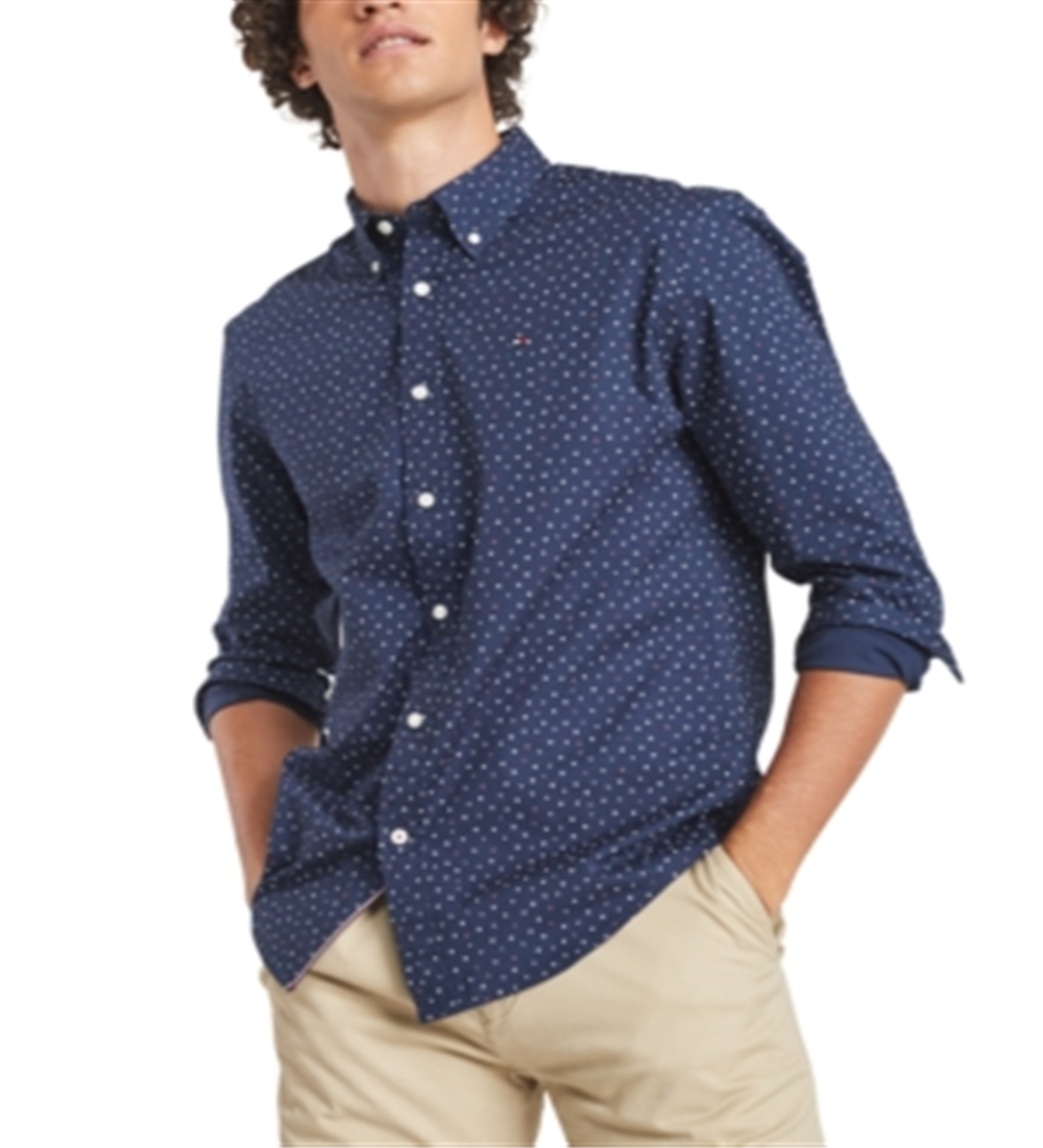 Tommy Hilfiger Men's Letter Print Stretch Shirt Dark Blue Size XXXL