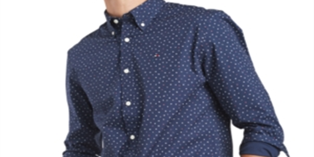 Tommy Hilfiger Men's Letter Print Stretch Shirt Dark Blue Size XXXL