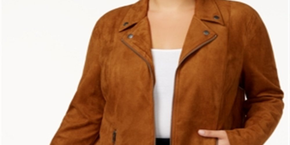Style & Co Women's Plus Faux Suede Long Sleeves Basic Jacket Brown Size 0X