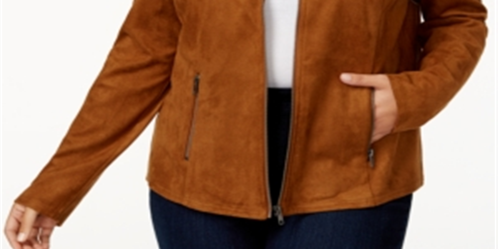 Style & Co Women's Plus Faux Suede Long Sleeves Basic Jacket Brown Size 0X
