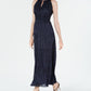 R & M Richards Women's Glitter Sleeveless Keyhole Maxi Empire Waist Evening Dress Blue Size 12