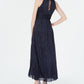 R & M Richards Women's Glitter Sleeveless Keyhole Maxi Empire Waist Evening Dress Blue Size 12