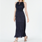 R & M Richards Women's Glitter Sleeveless Keyhole Maxi Empire Waist Evening Dress Blue Size 12