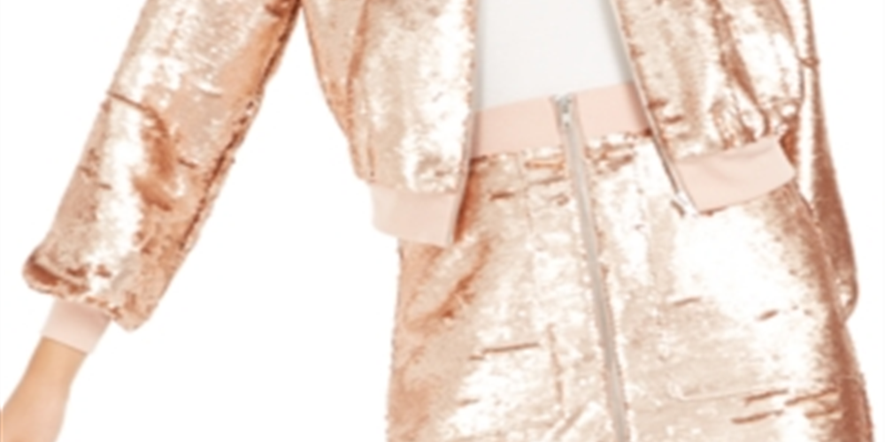 Bar III Women's Sequined Lightweight Bomber Jacket Pink Size XL