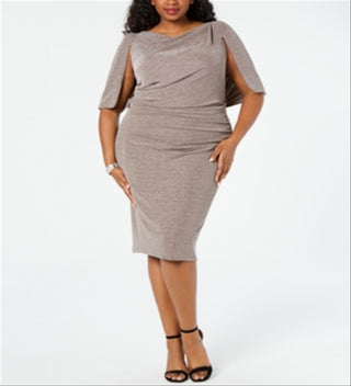 Betsy & Adam Women's Plus Metallic Cocktail Capelet Dress Silver Size 20 W