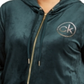 Calvin Klein Women's Beaded Logo Velour Hoodie Green Size -0X