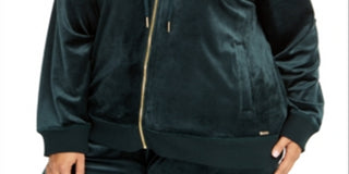 Calvin Klein Women's Beaded Logo Velour Hoodie Green Size -0X