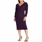 Ralph Lauren Women's Glitter Faux Wrap Long Sleeve V Neck Below the Knee Sheath Formal Dress Purple Size 10
