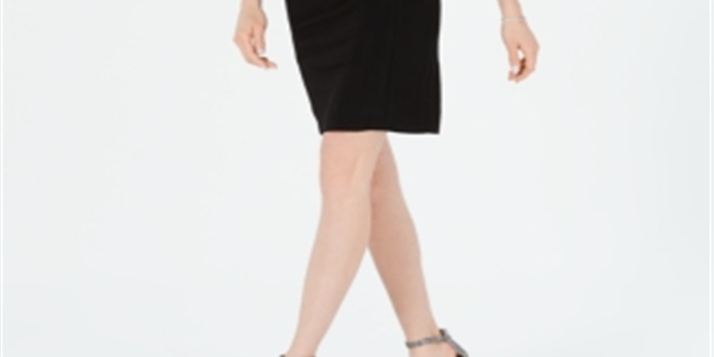 R & M Richards Women's Sheath Mesh Trim Rhinestone Neck Dress Black Size 10