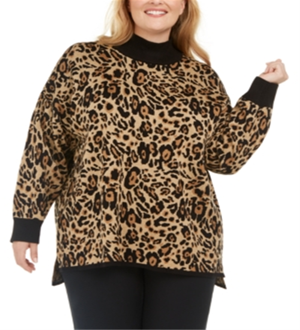 Calvin Klein Women's Plus Animal Print Pullover Sweater Brown Size 2X