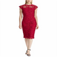 Ralph Lauren Women's Sleeveless Illusion Neckline MIDI Sheath Dress Red Size 12