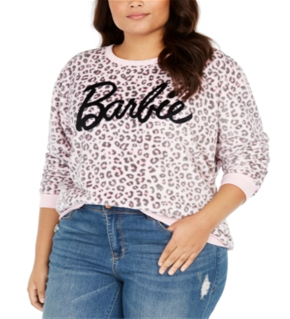 Love Tribe Women's Trendy Plus Leopard Print Barbie Graphic Sweatshirt Pink Size 3X