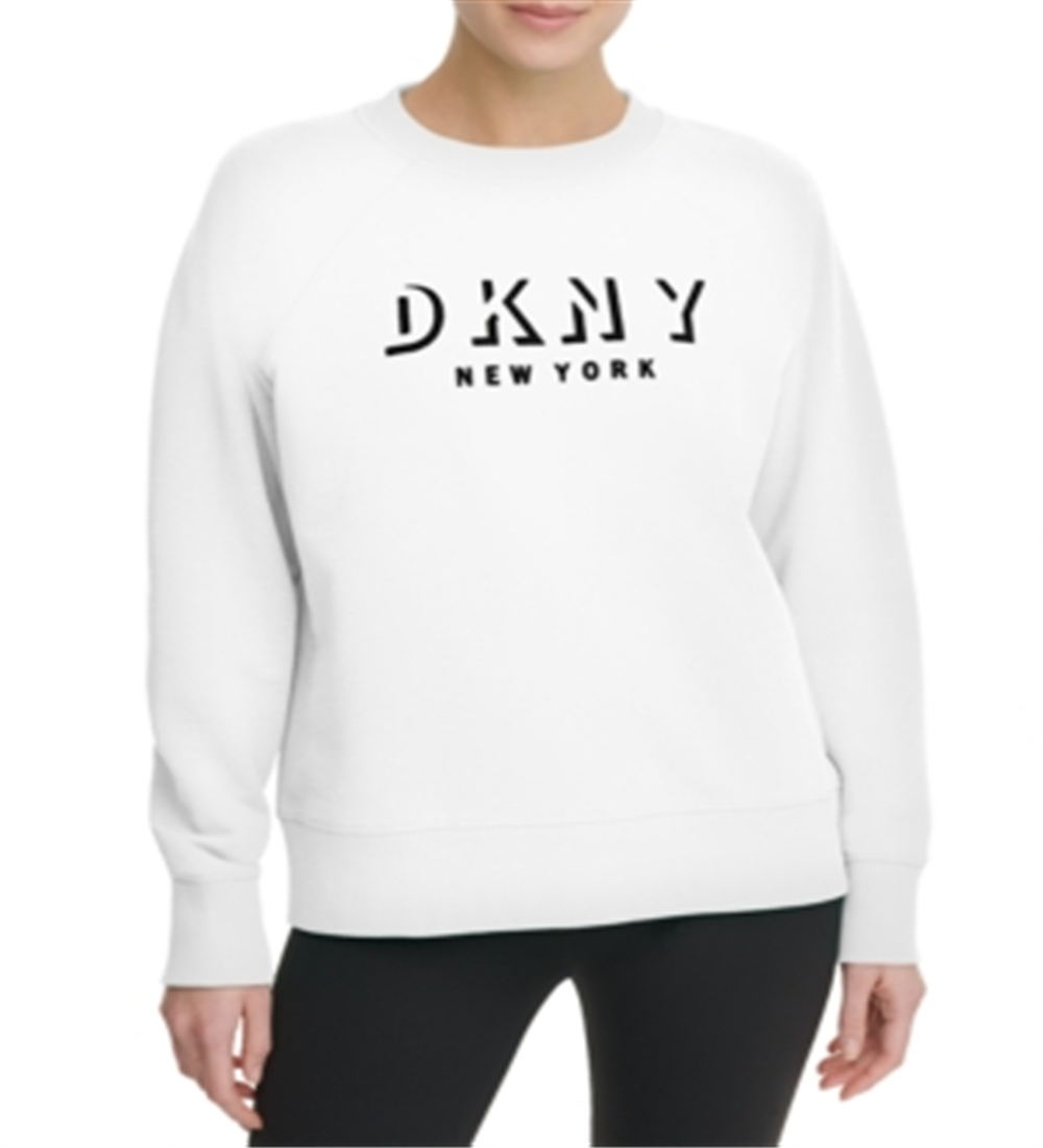 DKNY Women's Sport Flocked Logo Sweatshirt White- Size S