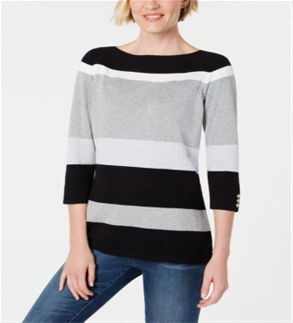 Karen Scott Women's Cotton Striped Sweater Black Size Petite XL