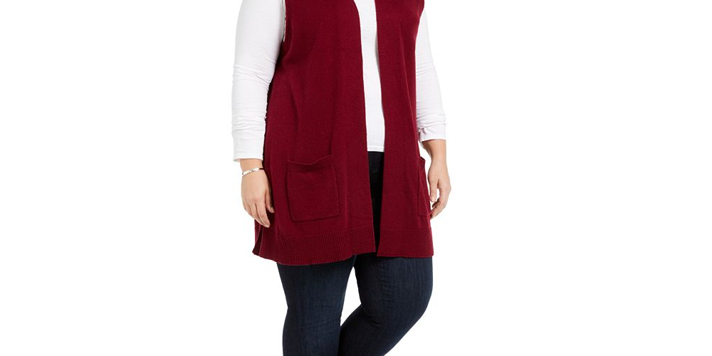 Karen Scott Women's Plus Duster Length Sweater Vest Black Size 0X