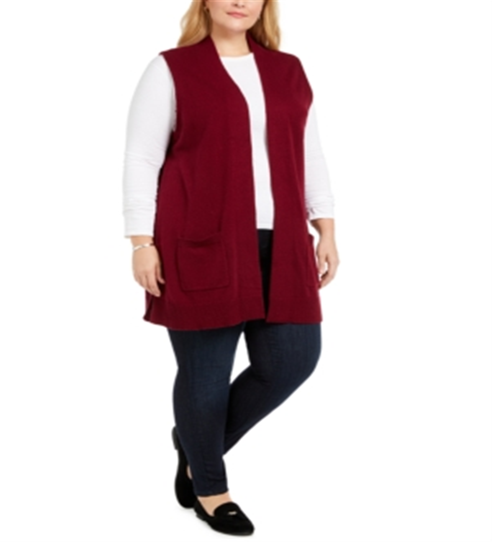 Karen Scott Women's Plus Duster Length Sweater Vest Black Size 0X