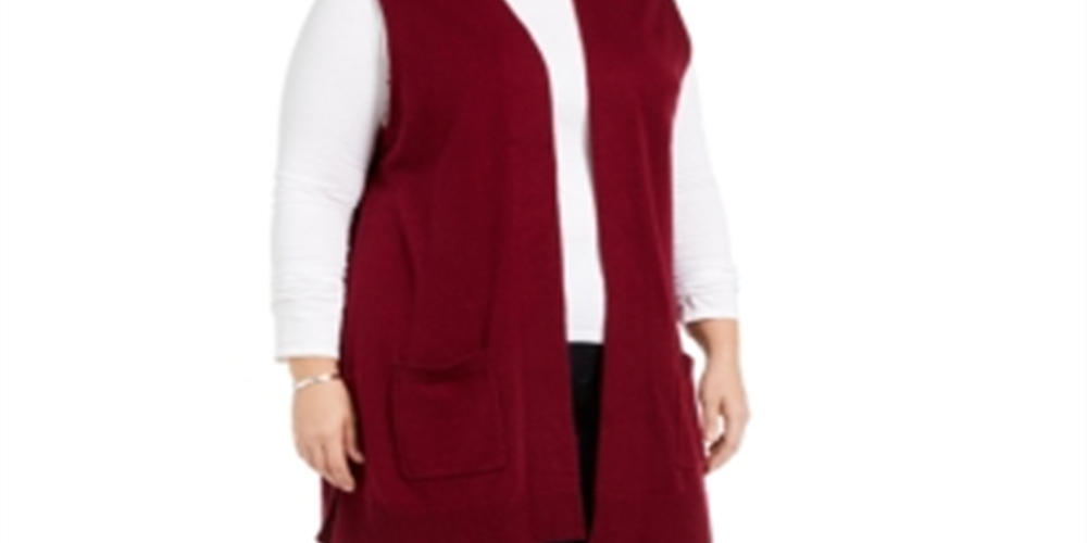 Karen Scott Women's Plus Duster Length Sweater Vest Black Size 0X