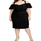 Rachel Roy Women's Spaghetti Strap Off Shoulder Below the Knee Sheath Evening Dress Black Size 14W