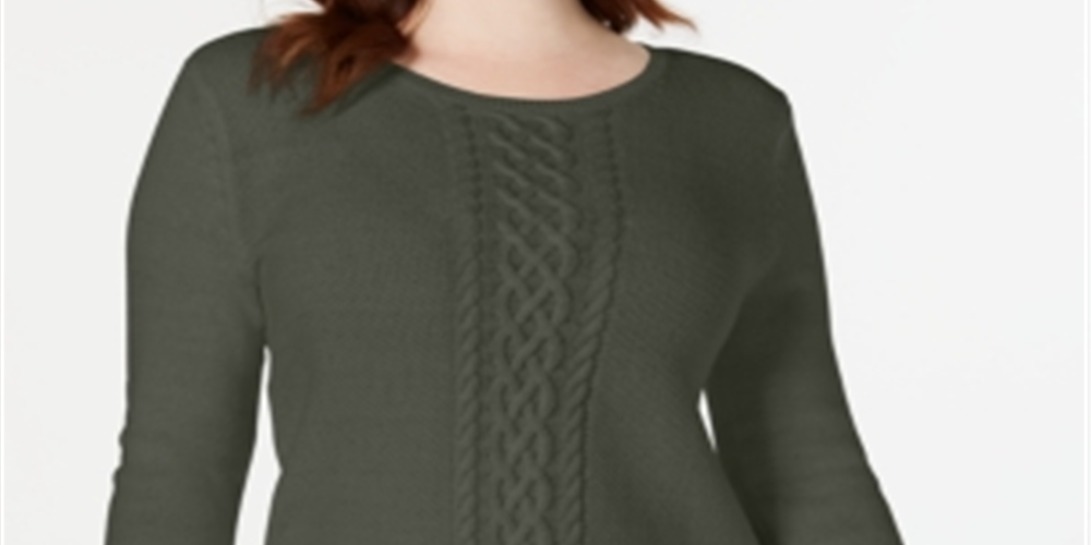 Karen Scott Women's Cable Knit Sweater Green Size XL