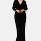 Xscape Women's Long Sleeve V Neck Full-Length Sheath Evening Dress Black Size 14W