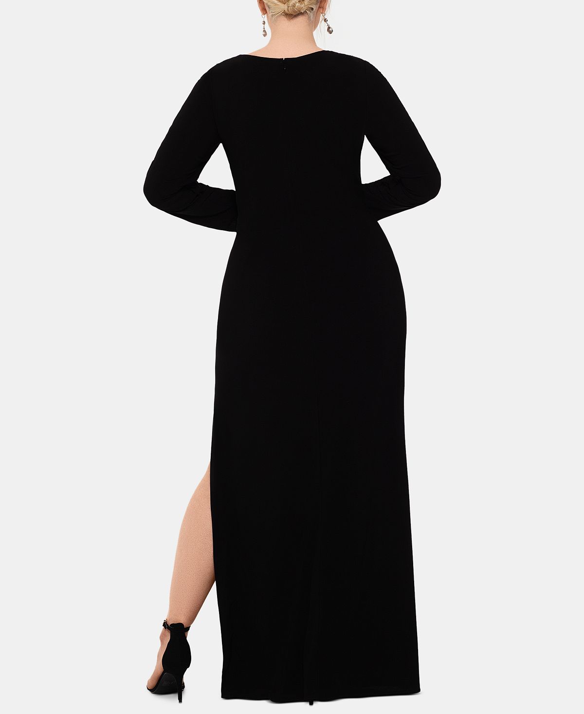 Xscape Women's Long Sleeve V Neck Full-Length Sheath Evening Dress Black Size 14W