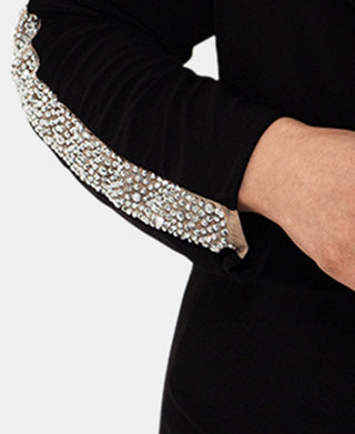 Xscape Women's Long Sleeve V Neck Full-Length Sheath Evening Dress Black Size 14W