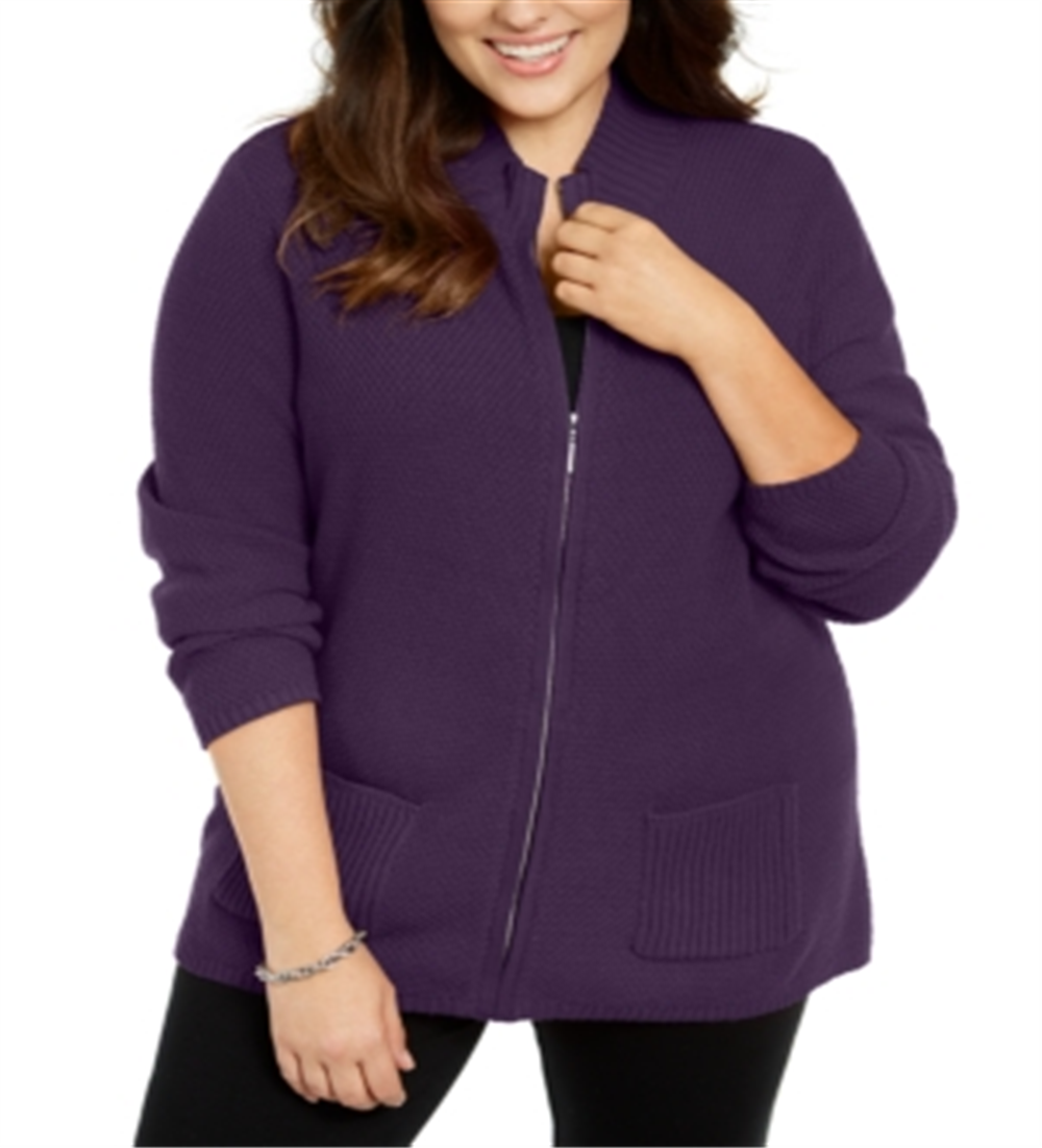 Karen Scott Women's Plus Knit Zip up Sweater Purple Size 2X
