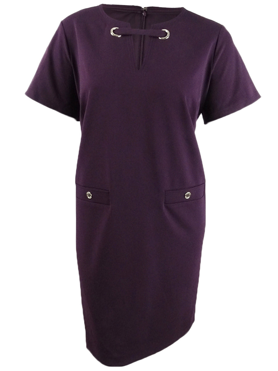 Tommy Hilfiger Women's Plus Scuba Crepe Pocket Shift Dress Purple Size 14W