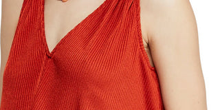 Free People Women's Slitted Sleeveless V Neck Below the Knee Sheath Dress Red Size Medium