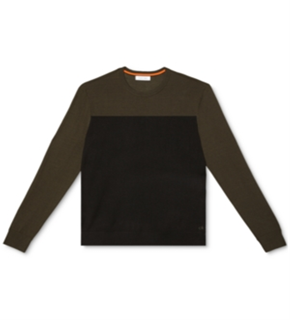 Calvin Klein Men's Merino Colorblock Sweater Green Size X-Large