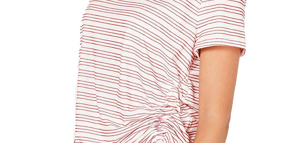 Style & Co Women's Striped Short Sleeve T-Shirt Top RedSize XX-Large