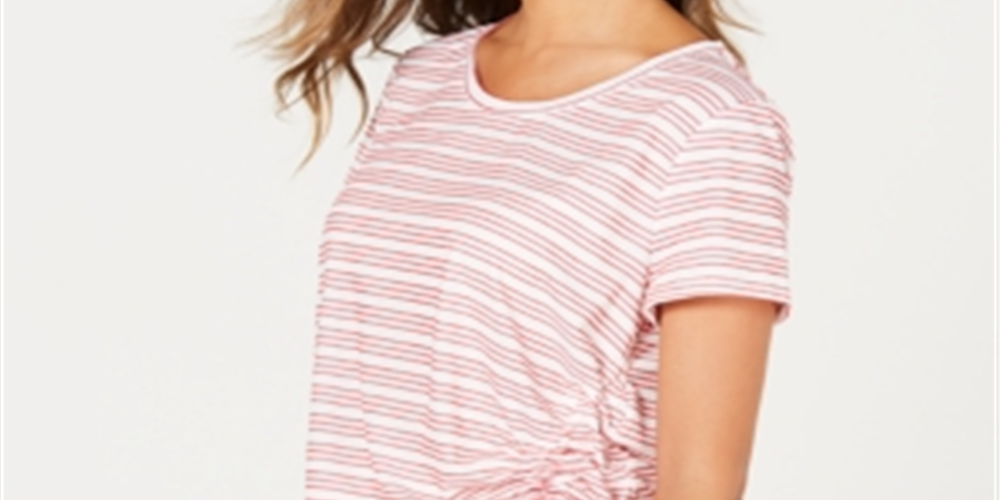 Style & Co Women's Striped Short Sleeve T-Shirt Top RedSize XX-Large