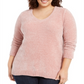 Karen Scott Women's Plus V Neck Chenille Sweater Pink Size 2X