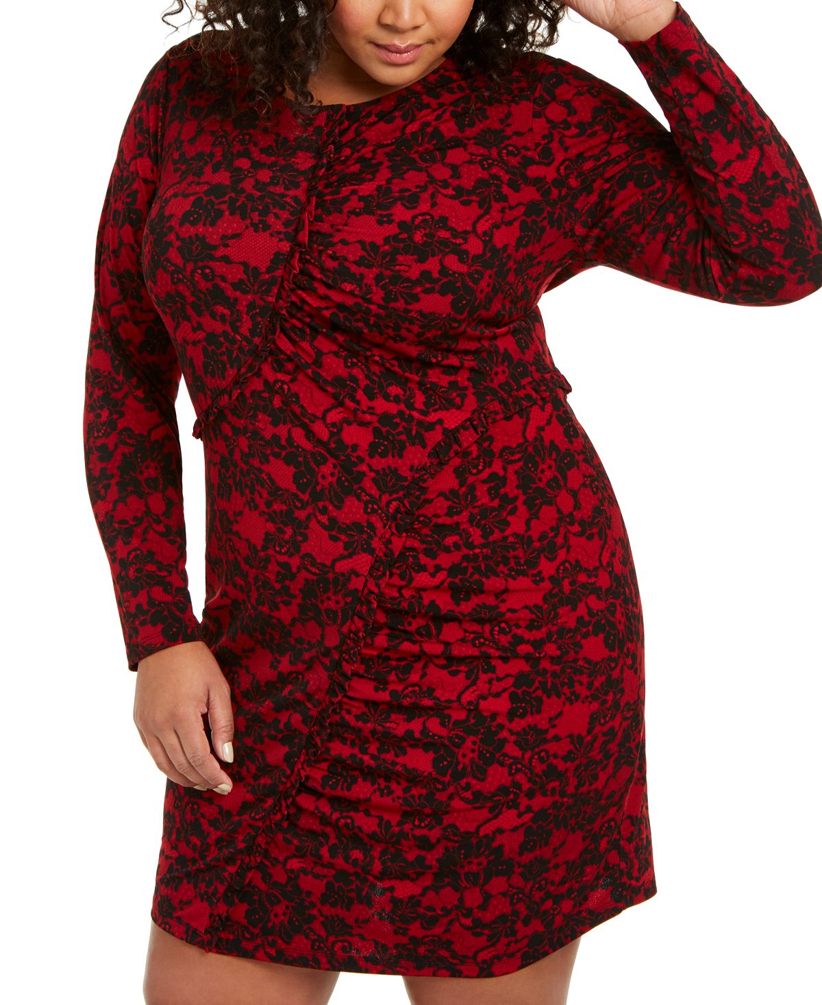 Michael Kors Women's Plus Knit Prined Wear to Work Dress Red Size 0X