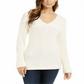 Charter Club Women's Petite Cotton Ribbed Cuffed Sweater - White Size Petite XL