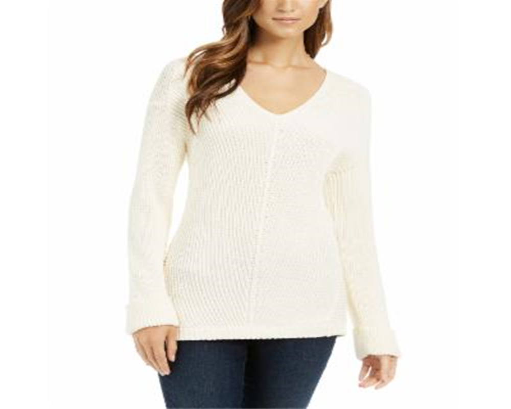 Charter Club Women's Petite Cotton Ribbed Cuffed Sweater - White Size Petite XL