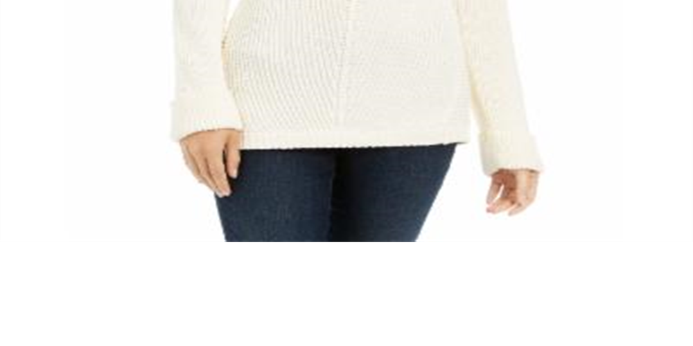 Charter Club Women's Petite Cotton Ribbed Cuffed Sweater - White Size Petite XL
