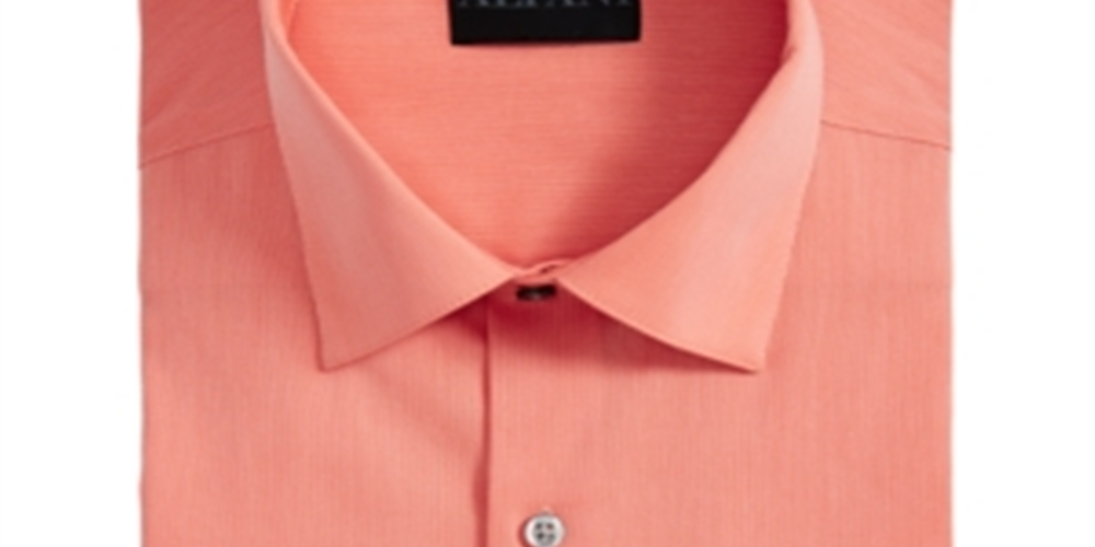 AlfaTech by Alfani Men's Big & Tall Bedford Cord Dress Shirt Orange Size 18.5 37/38
