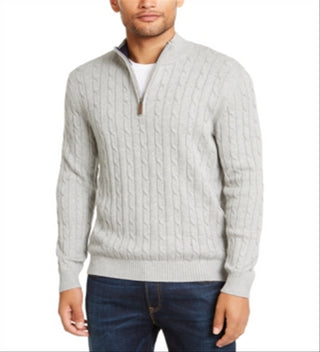 Club Room Men's Cable Knit Ribbed Trim 1/4 Zip Pullover Gray Size XXX-Large