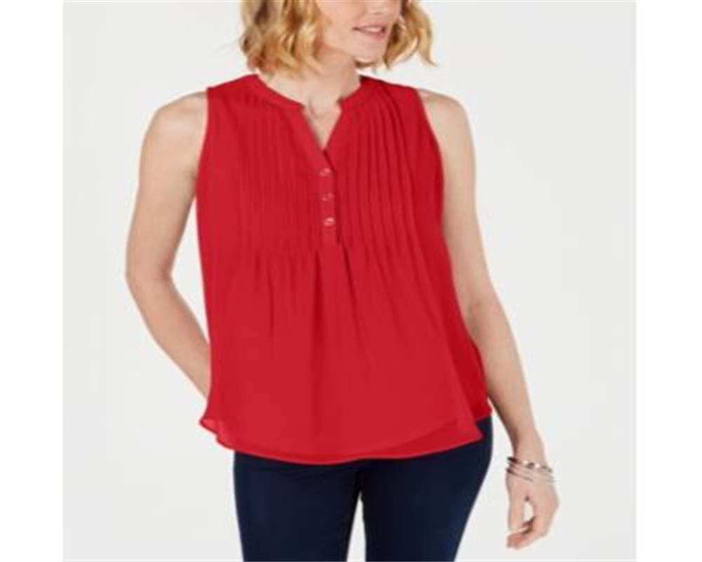 Charter Club Women's Sleeveless Pintuck Blouse Red Size X-Small