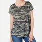 Style & Co Women's Camo Print Scoop Neck Top Green Size Small