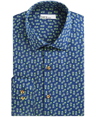 Bar III Men's Maxs Tossed Pineapple Slim Fit Print Button Down Shirt Blue Size XL