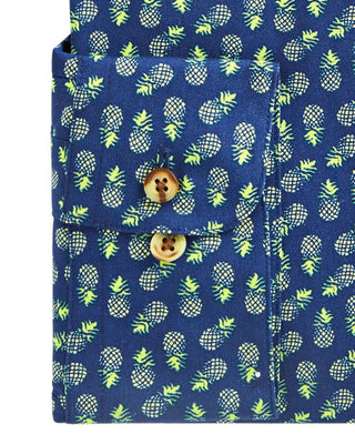 Bar III Men's Maxs Tossed Pineapple Slim Fit Print Button Down Shirt Blue Size XL