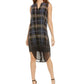 Bar III Women's Plaid Dip Dye Tunic Black Size L