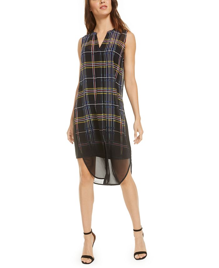 Bar III Women's Plaid Dip Dye Tunic Black Size L