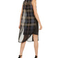 Bar III Women's Plaid Dip Dye Tunic Black Size L
