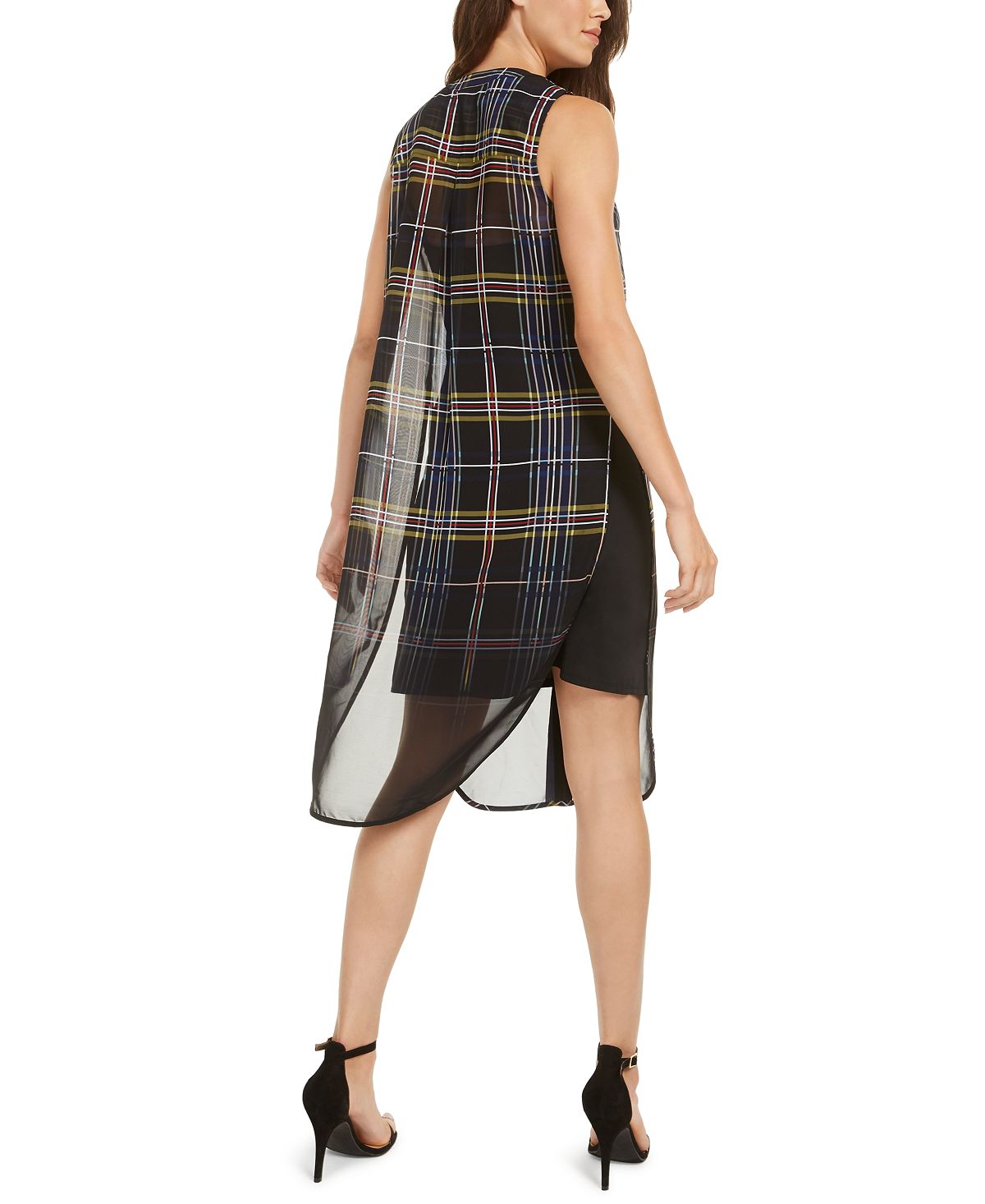 Bar III Women's Plaid Dip Dye Tunic Black Size L