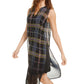 Bar III Women's Plaid Dip Dye Tunic Black Size L