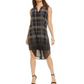 Bar III Women's Plaid Dip Dye Tunic Black Size L